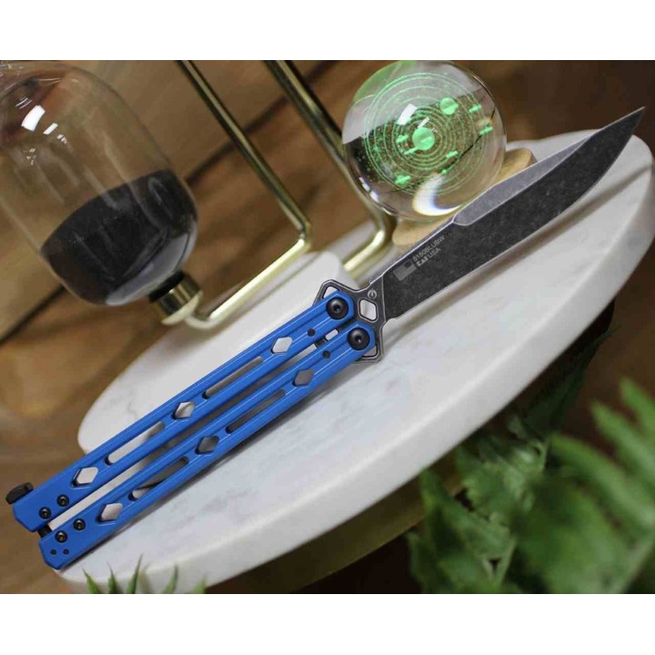 Couteau Balisong Kershaw Lucha Blue Lame Acier Sandvik 14C28N Blk Manche Acier Inox Latch USA KS5150BLUBW - Livraison Gratuite