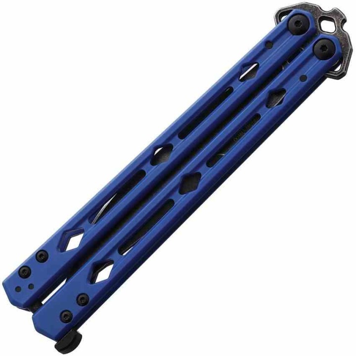 Couteau Balisong Kershaw Lucha Blue Lame Acier Sandvik 14C28N Blk Manche Acier Inox Latch USA KS5150BLUBW - Livraison Gratuite