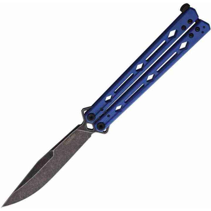 Couteau Balisong Kershaw Lucha Blue Lame Acier Sandvik 14C28N Blk Manche Acier Inox Latch USA KS5150BLUBW - Livraison Gratuite