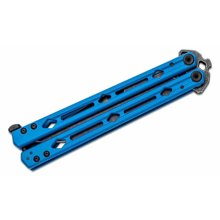 Couteau Balisong Kershaw Lucha Blue Lame Acier Sandvik 14C28N Blk Manche Acier Inox Latch USA KS5150BLUBW - Livraison Gratuite