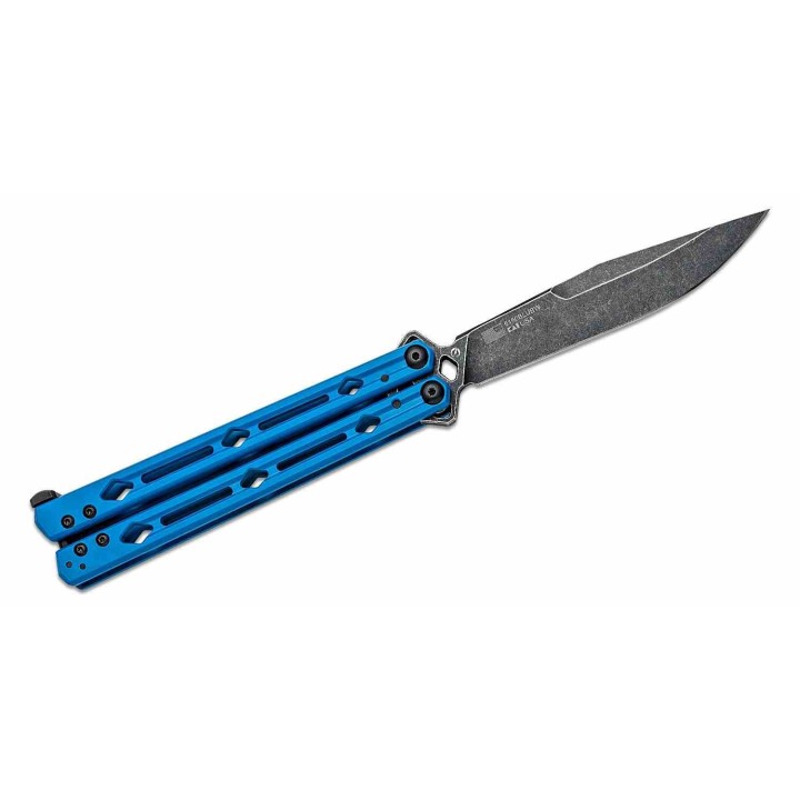 Couteau Balisong Kershaw Lucha Blue Lame Acier Sandvik 14C28N Blk Manche Acier Inox Latch USA KS5150BLUBW - Livraison Gratuite