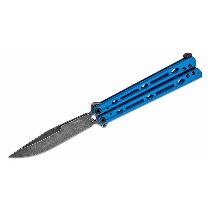 Couteau Balisong Kershaw Lucha Blue Lame Acier Sandvik 14C28N Blk Manche Acier Inox Latch USA KS5150BLUBW - Livraison Gratuite