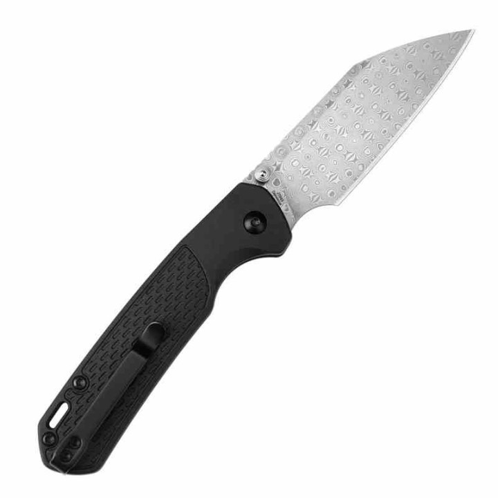 Couteau Pliant CJRB Pyrite-Light Lame Wharncliffe Acier Damas Manche FRN Noir Button Lock J1945DBK -  Livraison Gratuite