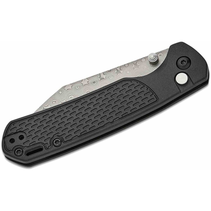 Couteau Pliant CJRB Pyrite-Light Lame Wharncliffe Acier Damas Manche FRN Noir Button Lock J1945DBK -  Livraison Gratuite