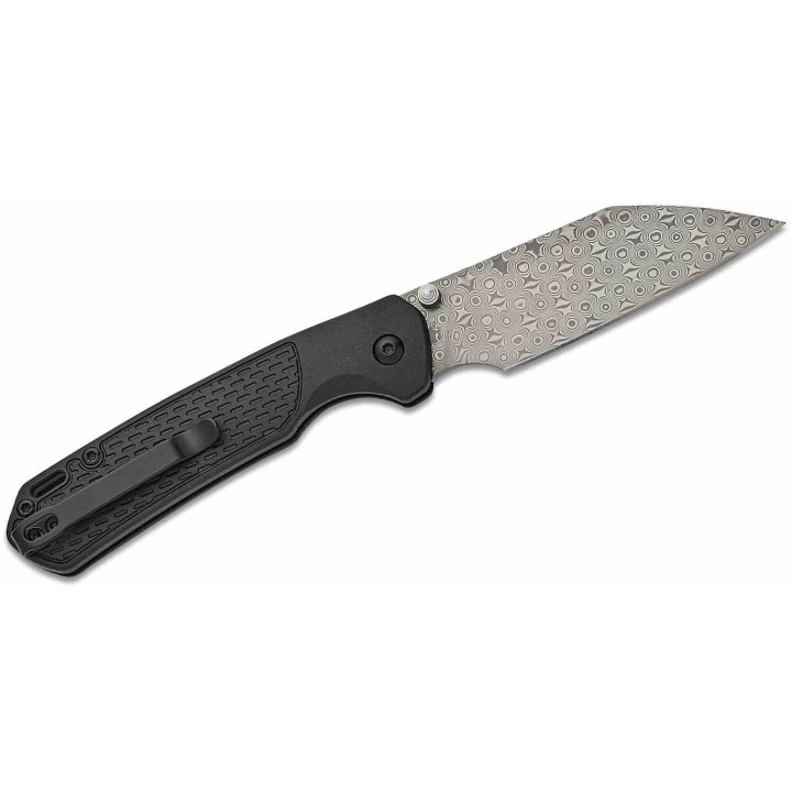 Couteau Pliant CJRB Pyrite-Light Lame Wharncliffe Acier Damas Manche FRN Noir Button Lock J1945DBK -  Livraison Gratuite