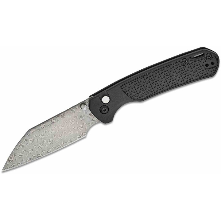 Couteau Pliant CJRB Pyrite-Light Lame Wharncliffe Acier Damas Manche FRN Noir Button Lock J1945DBK -  Livraison Gratuite