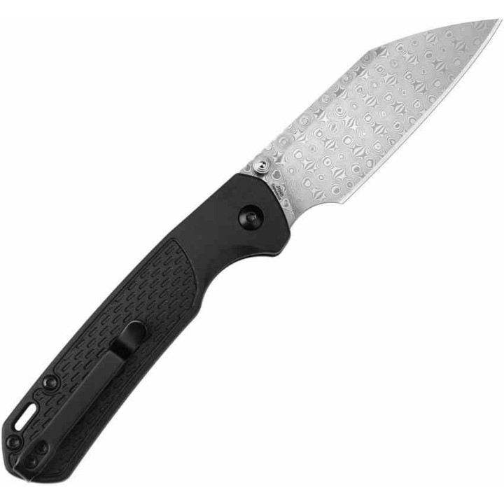 Couteau Pliant CJRB Pyrite-Light Lame Wharncliffe Acier Damas Manche FRN Noir Button Lock J1945DBK -  Livraison Gratuite