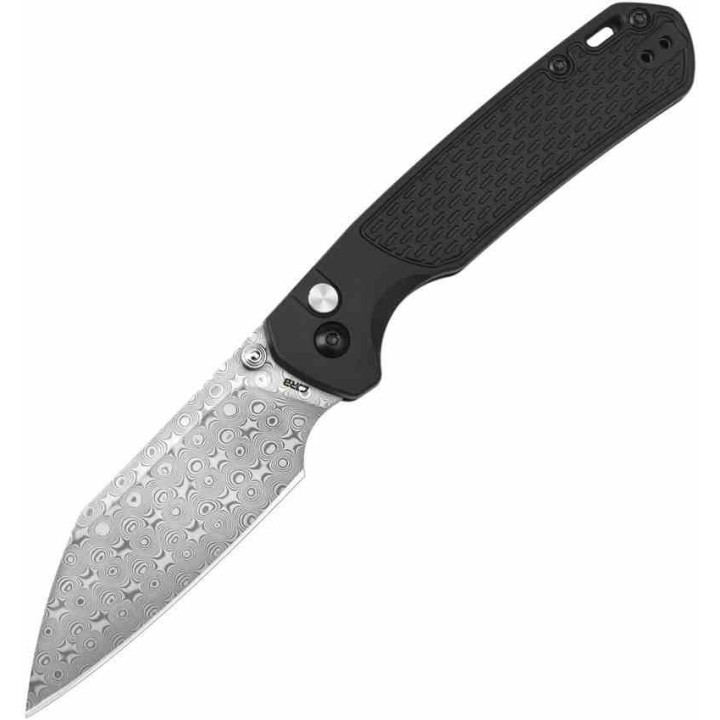 Couteau Pliant CJRB Pyrite-Light Lame Wharncliffe Acier Damas Manche FRN Noir Button Lock J1945DBK -  Livraison Gratuite