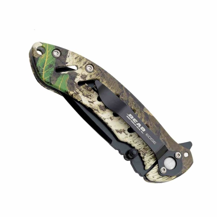 Couteau Pliant Bear Edge Brisk 1.0 Lame Acier 440 Noir Manche Acier Inox Camo Frame Lock BC61507 -  Livraison Gratuite