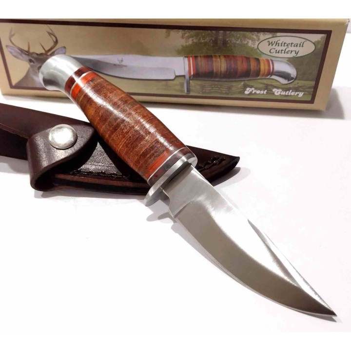 Couteau Frost Cutlery Skinner Lame Clip Point Acier Inox Manche Cuir Etui Cuir FWT1028 - Livraison Gratuite
