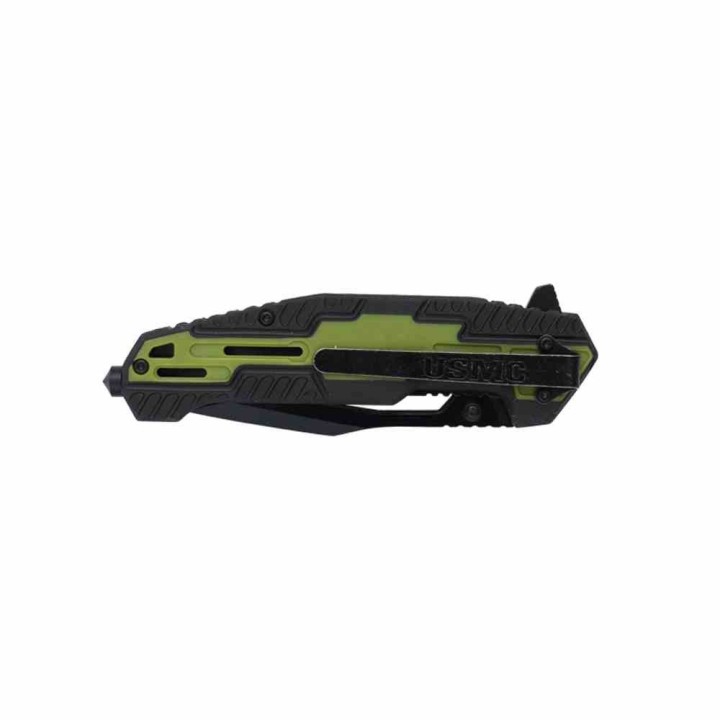LOT DE 2 Couteau USMC Marine A/O Black/Green Lame Tanto Acier 3Cr13 Manche FRN Brise-Vitres Clip USMA3001GN - Livraison Gratuite