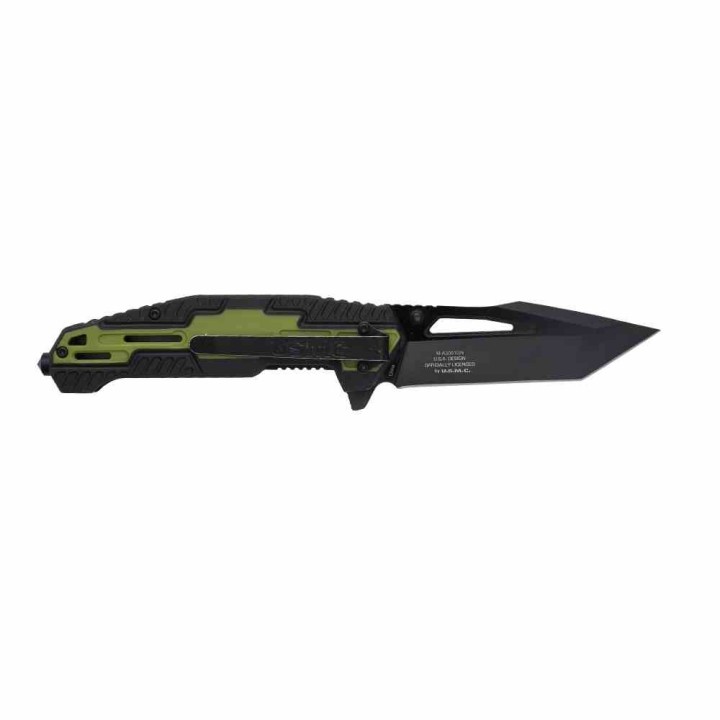 LOT DE 2 Couteau USMC Marine A/O Black/Green Lame Tanto Acier 3Cr13 Manche FRN Brise-Vitres Clip USMA3001GN - Livraison Gratuite