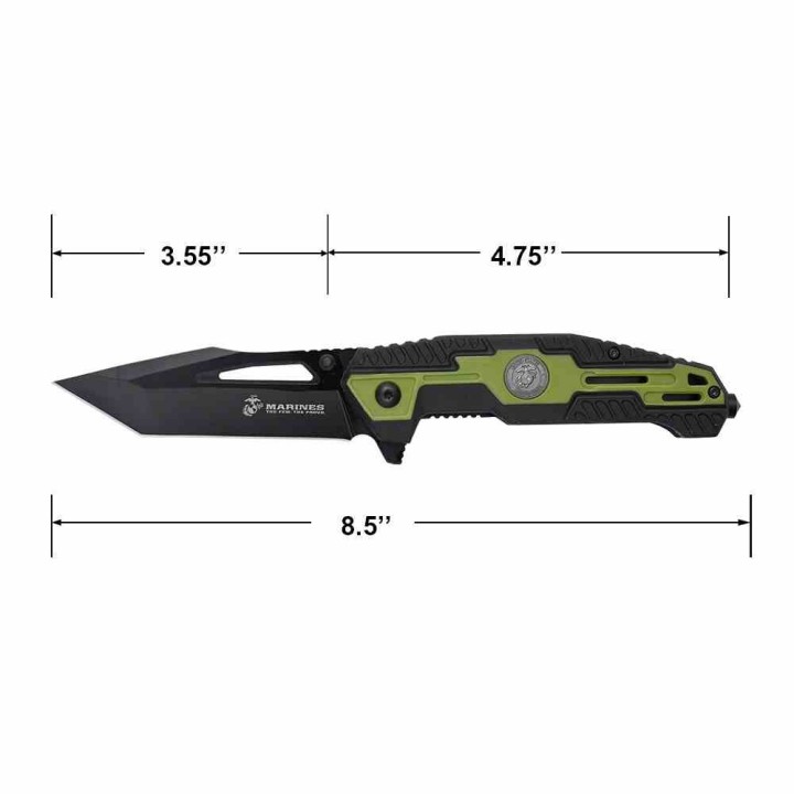 LOT DE 2 Couteau USMC Marine A/O Black/Green Lame Tanto Acier 3Cr13 Manche FRN Brise-Vitres Clip USMA3001GN - Livraison Gratuite