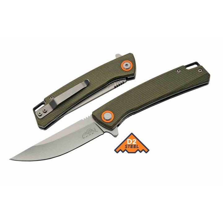 Couteau Rite Edge Lame Clip Point Acier D2 Manche Micarta Vert Linerlock Clip IKBS CN4010GN - Livraison Gratuite