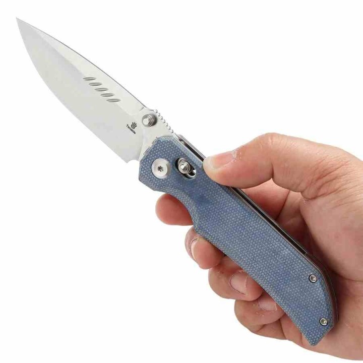 Couteau Tenable Eaglestrike Blue Lame Acier Nitro-V Manche Micarta Cross Bar Lock T1095V2 - Livraison Gratuite
