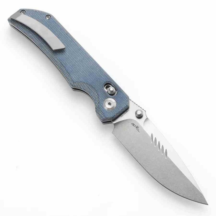 Couteau Tenable Eaglestrike Blue Lame Acier Nitro-V Manche Micarta Cross Bar Lock T1095V2 - Livraison Gratuite