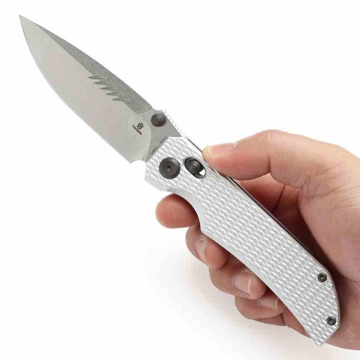 Couteau Tenable Eaglestrike Silver Lame Acier Nitro-V Manche Aluminum Cross Bar Lock T1095V4 - Livraison Gratuite