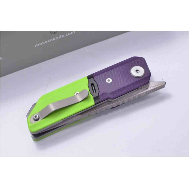 Couteau Maxace Capsule II Green/Purple Lame Tanto Acier 10Cr15CoMoV Manche G-10 Liner Lock MAXMM272B - Livraison Gratuite