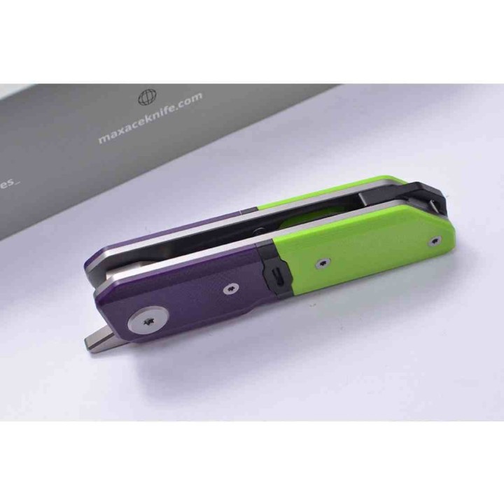 Couteau Maxace Capsule II Green/Purple Lame Tanto Acier 10Cr15CoMoV Manche G-10 Liner Lock MAXMM272B - Livraison Gratuite