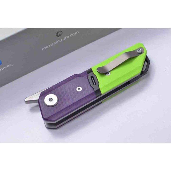 Couteau Maxace Capsule II Green/Purple Lame Tanto Acier 10Cr15CoMoV Manche G-10 Liner Lock MAXMM272B - Livraison Gratuite