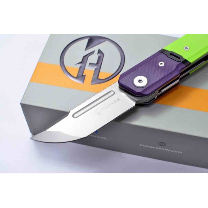 Couteau Maxace Capsule II Green/Purple Lame Tanto Acier 10Cr15CoMoV Manche G-10 Liner Lock MAXMM272B - Livraison Gratuite
