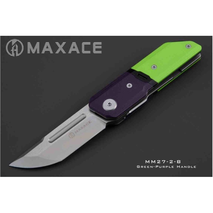 Couteau Maxace Capsule II Green/Purple Lame Tanto Acier 10Cr15CoMoV Manche G-10 Liner Lock MAXMM272B - Livraison Gratuite