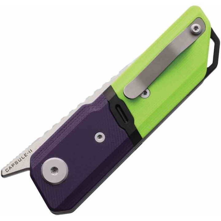 Couteau Maxace Capsule II Green/Purple Lame Tanto Acier 10Cr15CoMoV Manche G-10 Liner Lock MAXMM272B - Livraison Gratuite
