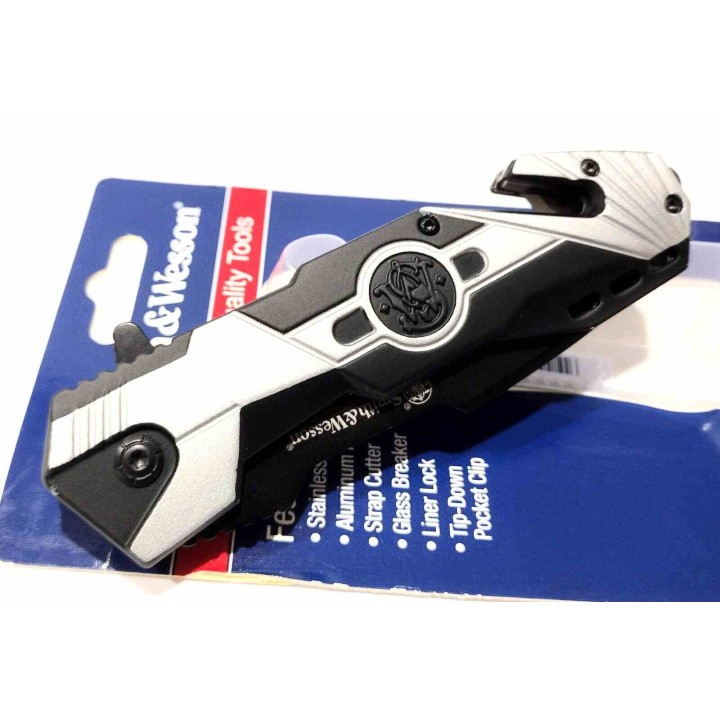 Couteau Smith&Wesson SWP17 Lame Tanto Serr Acier Inox Manche Alu Coupe-Ceinture Brise-Vitres SWP1158708 - Livraison Gratuite