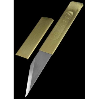 Lot de 3 Couteau Japonais Yoshiharu Penanto Kiridashi Lame Acier Inox Manche Laiton Étui Laiton YSH01 - Livraison Gratuite