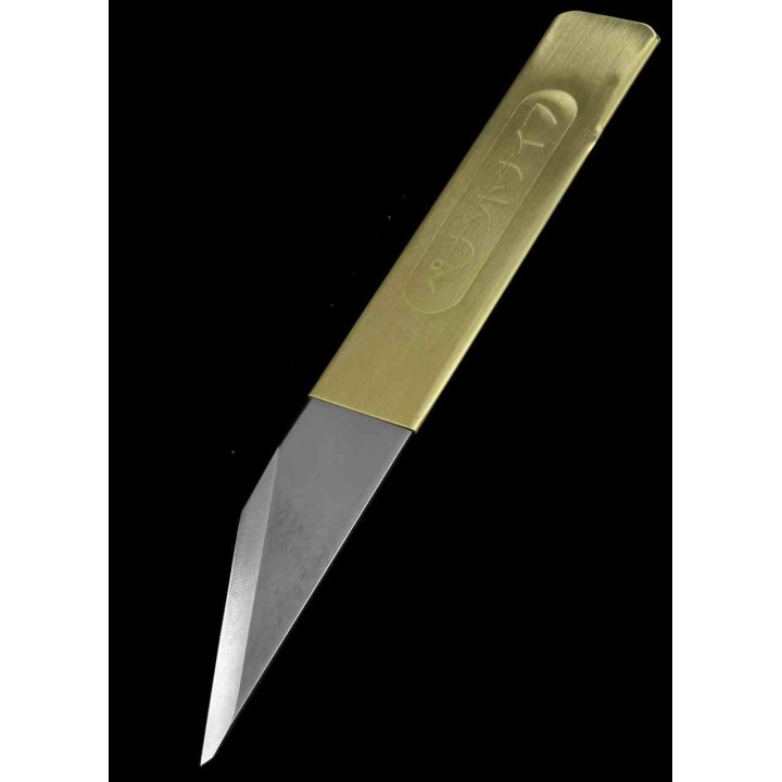 Lot de 3 Couteau Japonais Yoshiharu Penanto Kiridashi Lame Acier Inox Manche Laiton Étui Laiton YSH01 - Livraison Gratuite