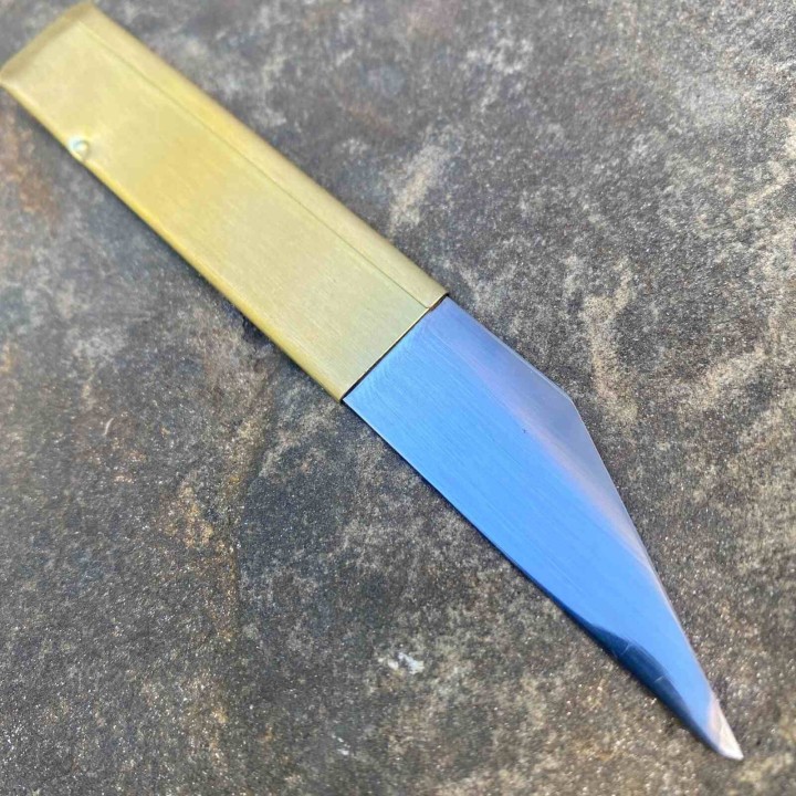 Lot de 3 Couteau Japonais Yoshiharu Penanto Kiridashi Lame Acier Inox Manche Laiton Étui Laiton YSH01 - Livraison Gratuite