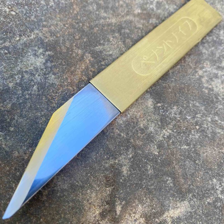 Lot de 3 Couteau Japonais Yoshiharu Penanto Kiridashi Lame Acier Inox Manche Laiton Étui Laiton YSH01 - Livraison Gratuite
