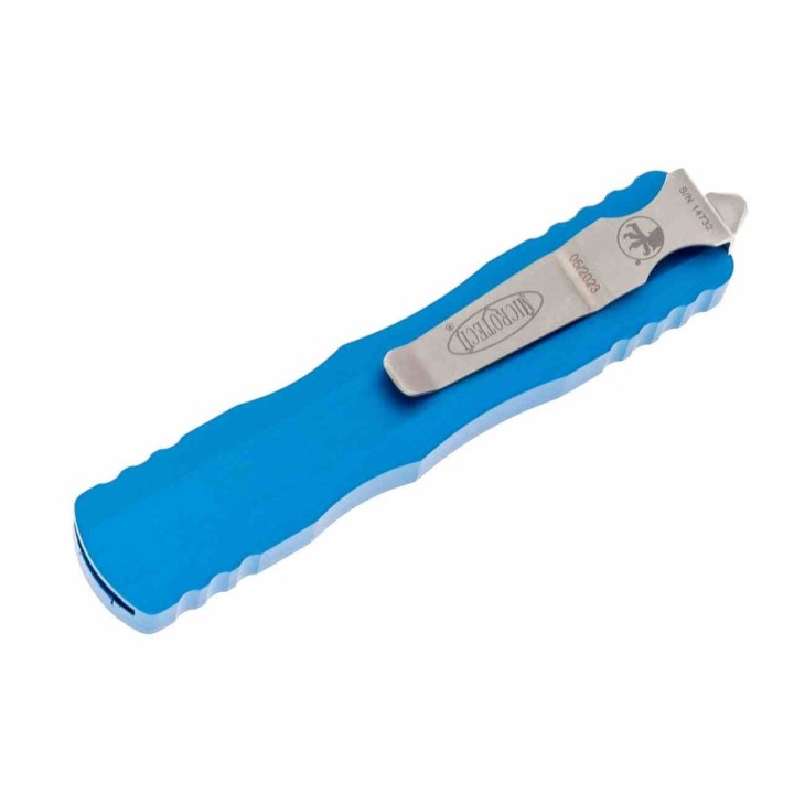 Couteau Automatique OTF Microtech Dirac D/E Serrated Bleu Lame Dague M390 Manche Aluminium Clip MCT22511BL - Livraison Gratuite
