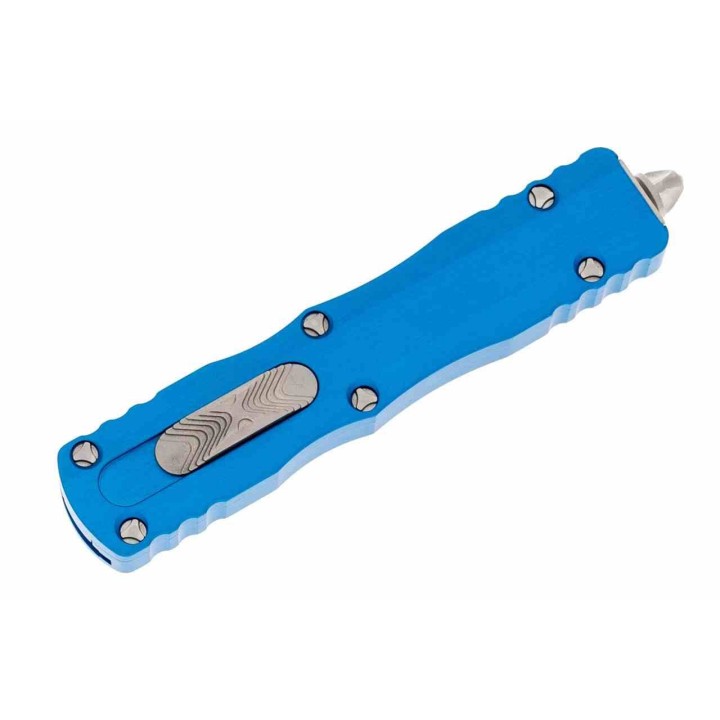 Couteau Automatique OTF Microtech Dirac D/E Serrated Bleu Lame Dague M390 Manche Aluminium Clip MCT22511BL - Livraison Gratuite