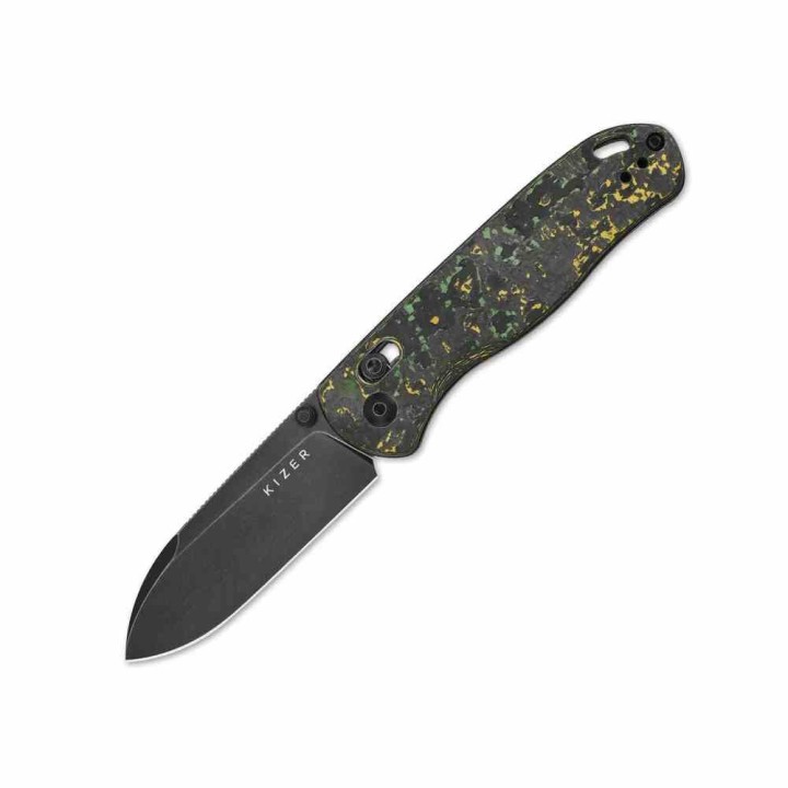 Couteau Kizer Drop Bear Clutch Lock Lame Acier CPM-20CV Manche FatCarbon Toxic Storm AXIS Clip KI3619A1 - Livraison Gratuite