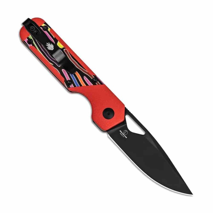 Couteau Kizer Mini Militaw Red/Rainbow Lame Acier Nitro-V  Manche G10 Liner Lock Clip KIV3634SA2 - Livraison Gratuite
