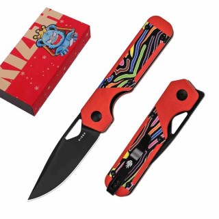 Couteau Kizer Mini Militaw Red/Rainbow Lame Acier Nitro-V  Manche G10 Liner Lock Clip KIV3634SA2 - Livraison Gratuite