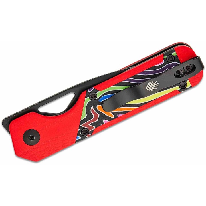 Couteau Kizer Mini Militaw Red/Rainbow Lame Acier Nitro-V  Manche G10 Liner Lock Clip KIV3634SA2 - Livraison Gratuite