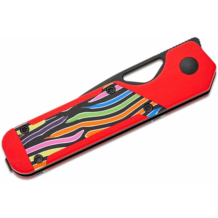 Couteau Kizer Mini Militaw Red/Rainbow Lame Acier Nitro-V  Manche G10 Liner Lock Clip KIV3634SA2 - Livraison Gratuite