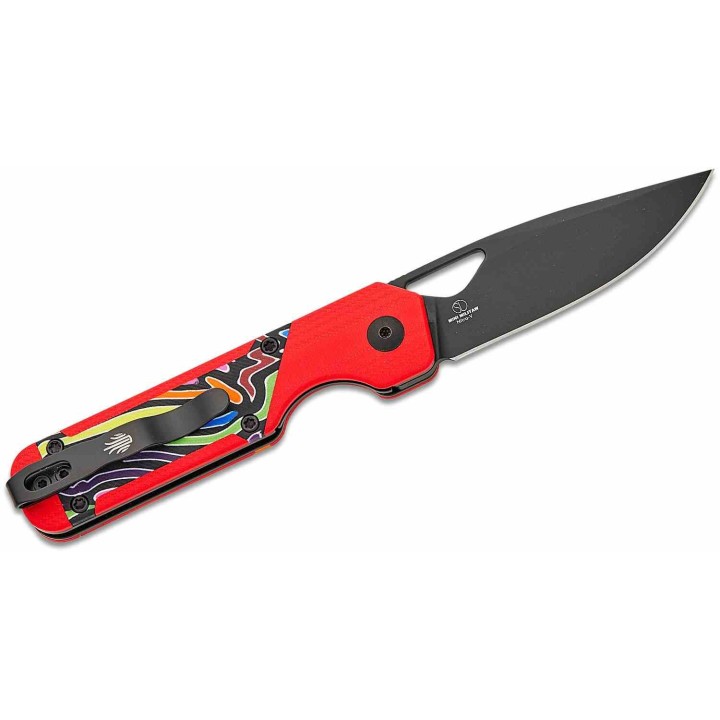 Couteau Kizer Mini Militaw Red/Rainbow Lame Acier Nitro-V  Manche G10 Liner Lock Clip KIV3634SA2 - Livraison Gratuite
