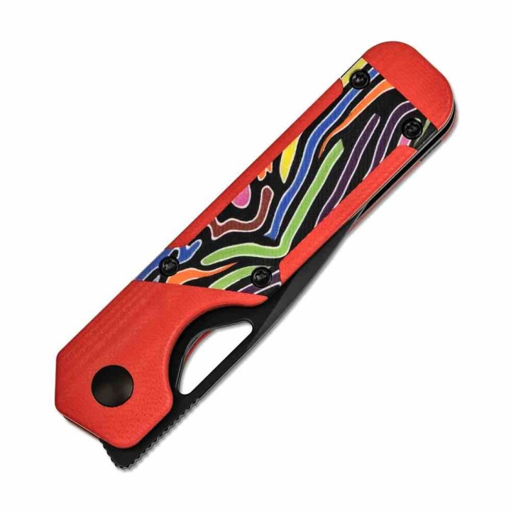 Couteau Kizer Mini Militaw Red/Rainbow Lame Acier Nitro-V  Manche G10 Liner Lock Clip KIV3634SA2 - Livraison Gratuite