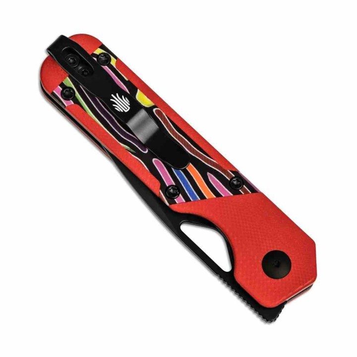 Couteau Kizer Mini Militaw Red/Rainbow Lame Acier Nitro-V  Manche G10 Liner Lock Clip KIV3634SA2 - Livraison Gratuite