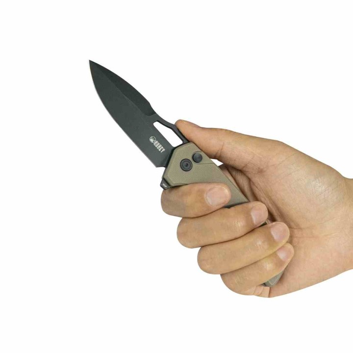 Couteau Kubey RDF Spear Point Lame Acier 14C28N Manche G-10 Tan Button Lock IKBS KUB316L - Livraison Gratuite