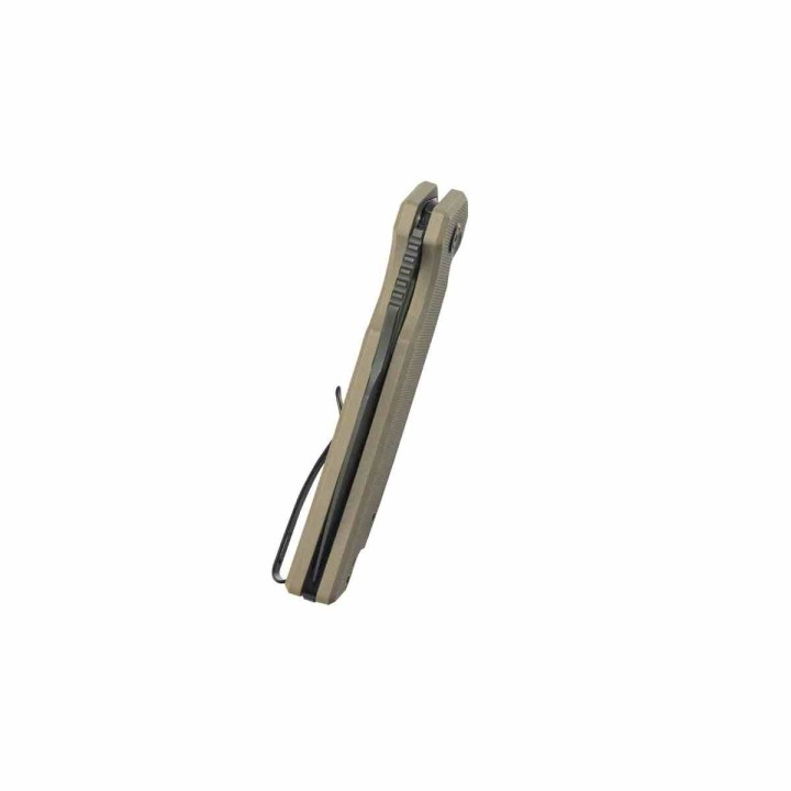 Couteau Kubey RDF Spear Point Lame Acier 14C28N Manche G-10 Tan Button Lock IKBS KUB316L - Livraison Gratuite