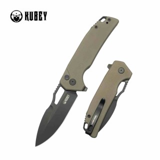 Couteau Kubey RDF Spear Point Lame Acier 14C28N Manche G-10 Tan Button Lock IKBS KUB316L - Livraison Gratuite