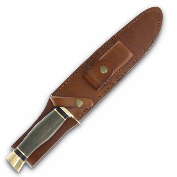 Couteau Lame Fixe Marbles Lame Acier D2 Manche Micarta Vert Etui Cuir MR722 - Livraison Gratuite
