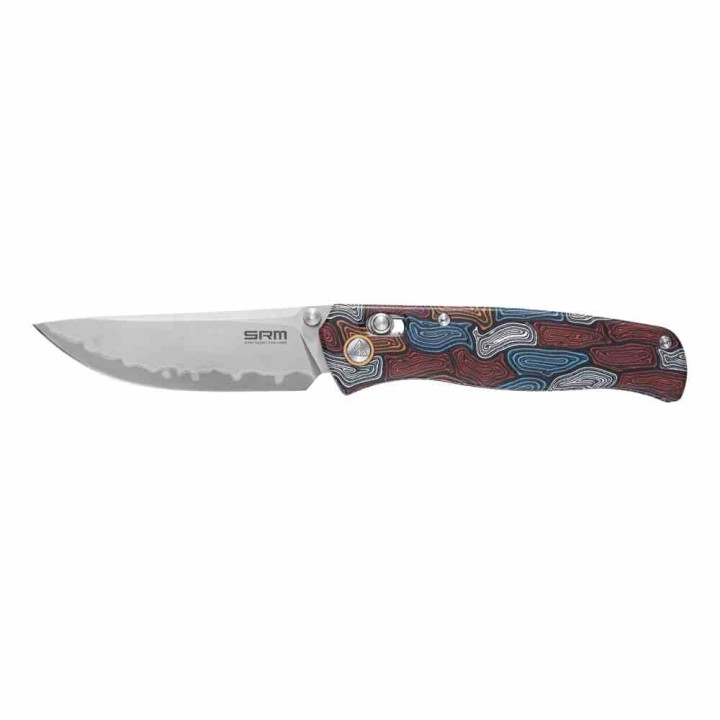 Couteau SRM Medal Damascus G10 Lame Acier Laminé 140Cr Axis Lock Ambi Clip SRM255LGQ2 - Livraison Gratuite