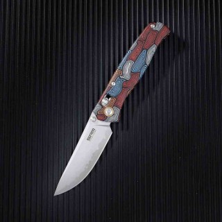 Couteau SRM Medal Damascus G10 Lame Acier Laminé 140Cr Axis Lock Ambi Clip SRM255LGQ2 - Livraison Gratuite