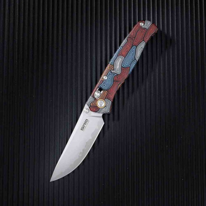 Couteau SRM Medal Damascus G10 Lame Acier Laminé 140Cr Axis Lock Ambi Clip SRM255LGQ2 - Livraison Gratuite