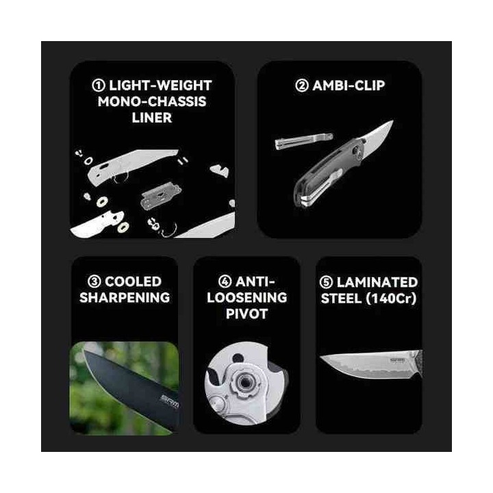 Couteau SRM Medal Damascus G10 Lame Acier Laminé 140Cr Axis Lock Ambi Clip SRM255LGQ2 - Livraison Gratuite